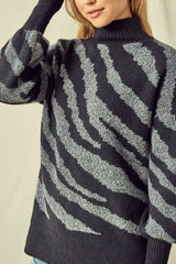 Jordan Black and Grey Zebra Turtleneck Sweater