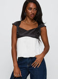Think About It Cap Sleeve Top Black White