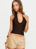 Ivalyn Bandage Plunge Neck Top Chocolate