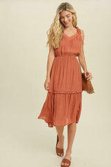 Why Wait Brick Tie Strap Midi Dress