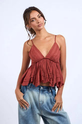 Lexi Cinnamon Ruffle Babydoll Cami Top