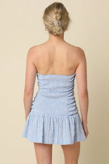 Taryn Blue Gingham Strapless Mini Dress