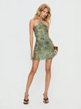 Lanaia Halter Mini Dress Green Paisley