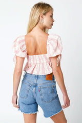 Sweet Blooms Lucious Red Short Sleeve Babydoll Crop Top
