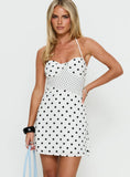 Marguerite Halter Mini Dress White Polka