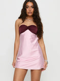 Luxa Ruched Mini Dress Pink Wine