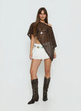 Grotto Asymmetrical Boat Neck Poncho Brown Sparkle
