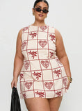 Alfalfa Shift Mini Dress Red Floral Check Curve