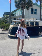 Land of Free White Oversized American Flag Sweater