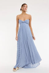Willow Blue Clip Dot Strapless Maxi Dress