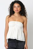 Nantucket White Eyelet Strapless Babydoll Top