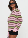 Maysie Crew Neck Knit Sweater Green Pink