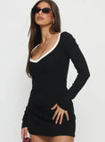 Baseline V Neck Long Sleeve Top Black White