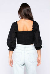 Mikayla Black Ruched Crop Top