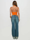 Toros Mid Rise Wide Leg Foldover Denim Jeans Mid Blue