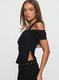Elaini Buckle Off Shoulder Top Black