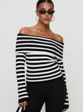 Danyel Off The Shoulder Sweater Black White Stripe