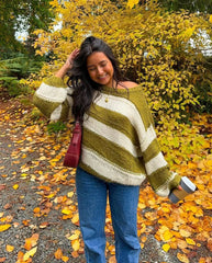 Poppy Olive and Cream Striped Oversized Sweater