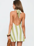 Khaia Halter Mini Dress Green Cream Stripe