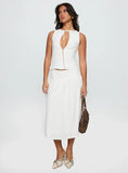 Heart Of Gold Linen Blend Midi Skirt White