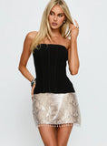 Chrissie Bead Fringe Sequin Mini Skirt Silver