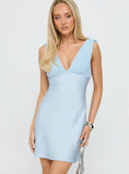 Bellarose Draped Back Mini Dress Baby Blue