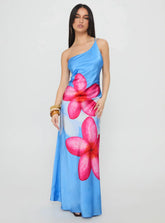 Meilana One Shoulder Maxi Dress Blue Floral