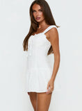 Snowplow Ruched Button Detail Playsuit White