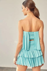 Monaco Milky Blue Strapless Ruffle Romper