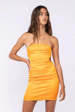 Miss Me Orange Satin Strapless Cutout Mini Dress