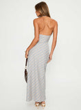 Evienna Halter Maxi Dress Blue Check