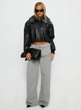 Koemi Faux Leather Collared Jacket Black