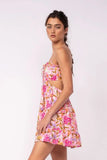 Rachel Pink Daisy Print Strapless Mini Dress