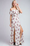I Adore White Floral Print Off the Shoulder Maxi Dress
