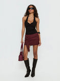 Lowretta Faux Suede Belt Mini Skirt Burgundy