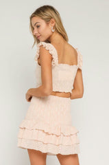 Nina Peach Eyelet Lace Ruffle Two Piece Dress