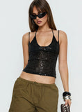 Odena Layered Sequin Cami Top Black