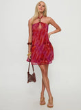 Magica Halter Keyhole Mini Dress Red Floral