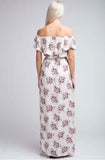 I Adore White Floral Print Off the Shoulder Maxi Dress