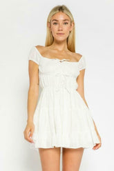 Lexi White Swiss Dot Off the Shoulder Skater Dress