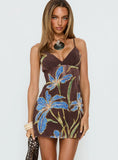 Isakaia Beaded Mini Dress Brown Floral