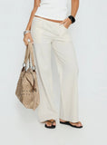 Around The Clock Button Detail Mid Rise Wide Leg Pants Cream