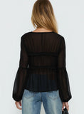 Palapa Tie Detail Sheer Long Sleeve Top Black