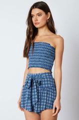 Mykonos Blue Print Cropped Two Piece Skort Set