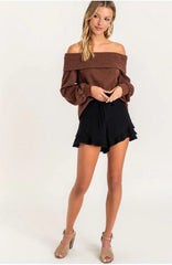 Feeling of Wonder Black Ruffle Tie Front Shorts