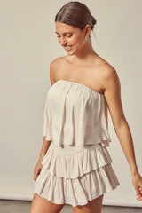 Monaco Ivory Strapless Ruffle Romper