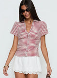 What A Show Button Up Top Red Check