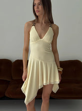 Rush Beaded Asymmetrical Halter Mini Dress Yellow