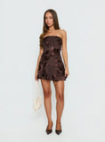 Meadow of Dreams Strapless Mini Dress Brown Floral Burnout