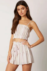 Lia Pink Striped Cropped Two Piece Skort Set